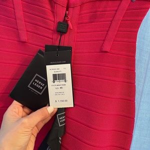 HerveLeger bright rose bandage mini dress